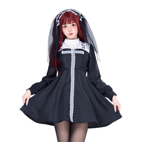 Limtula Halloween Nonne Dress Up Kostüm Mit Nonne Kleid Kopfschmuck Halskette Punk Braut Kleid Kostüm Für Frauen Mädchen Cosplay von Limtula