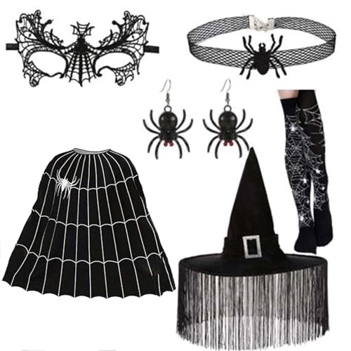 Limtula Halloween Witch Dress Up Outfit Beinhaltet Witch Cloak Hexenhut Eyemask Halskette Ohrringe Und Strumpf Für Cosplay Limtula Halloween Witch Dress Up Outfit Beinhaltet Witch Cloak Hexenhut Eyemask Halskette Ohrringe Und Strumpf Für Cosplay von Limtula