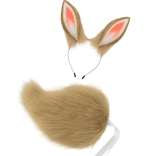 Limtula Kaninchen Kostüm Set Plüsch Tierisches Ohrhaarband Tierschwanz Halloween Tierkostümzubehör Für Girl Cosplay von Limtula