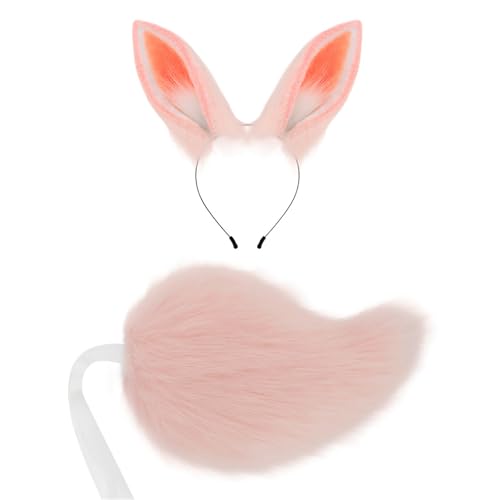 Limtula Kaninchen Kostüm Set Plüsch Tierisches Ohrhaarband Tierschwanz Halloween Tierkostümzubehör Für Girl Cosplay von Limtula