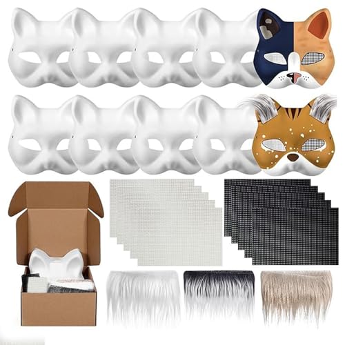 Limtula Katzen Füchse Maske Mit Pelzen Augennetzaufkleber Therianer Verkleiden Maske Um Tiermask Arts Craft Kits Kostümmaske Zu Malen von Limtula