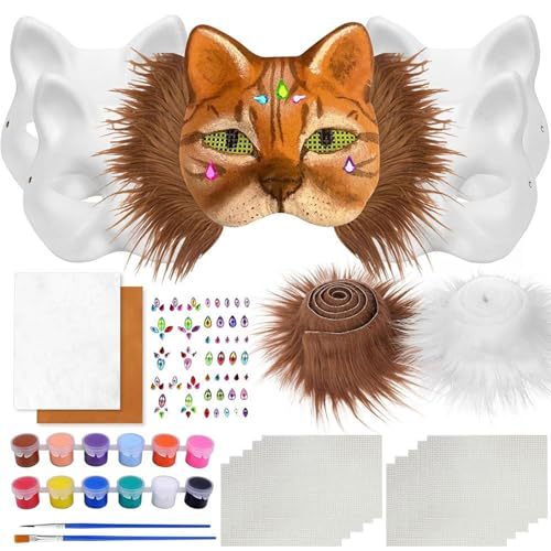 Limtula Katzen Füchse Maske Mit Pelzen Augennetzaufkleber Therianer Verkleiden Maske Um Tiermask Arts Craft Kits Kostümmaske Zu Malen von Limtula