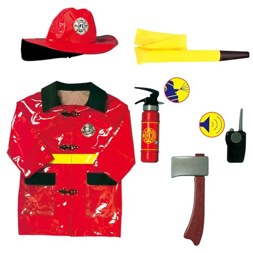 Limtula Kinderbuilder Arbeiter Outfit Mit Rollenspielwerkzeugfeuerwehrmann Kostüm Mit Feuerwehrspielzeugzubehör Für Jungenmädchen Von 3 Bis 12 Jahren von Limtula