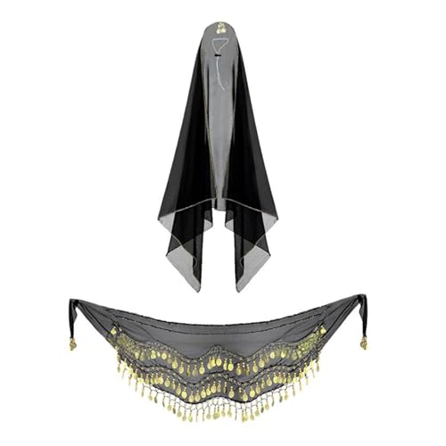 Limtula -Kostüm-Zubehör für Damen, Bauchtanz-Outfits, Kopftuch mit Münze, Hüftschal, Kostüm, Bauchtanz-Outfits für Frauen Limtula -Kostüm-Zubehör für Damen, Bauchtanz-Outfits, Kopftuch mit Münze, Hüftschal, Kostüm, Bauchtanz-Outfits für Frauen von Limtula