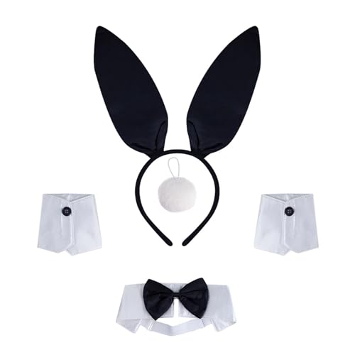 Limtula Osterhasen-Kostüm-Zubehör-Set mit Hasenohren, Stirnband, Fliege, Schwanz und Armstulpen, Halloween, Cosplay, Halloween, Cosplay-Kostüme von Limtula