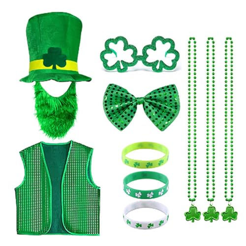 Limtula Patrick's Day Kostüme Pailletten Vest Shamrock Kobold Halskette Armband Männer Frauen Kostümzubehör Set Set Limtula Patrick's Day Kostüme Pailletten Vest Shamrock Kobold Halskette Armband Männer Frauen Kostümzubehör Set Set von Limtula