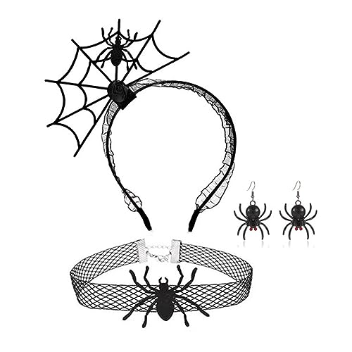 Limtula Punk Spiderweb Stirnband & Choker baumeln Ohrring-Set für Halloween Party Erwachsene Mädchen Lustiges Kleid Cosplay Unisex Halloween Haarreifen von Limtula