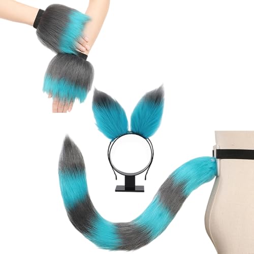 Limtula Tierkostüm-Zubehör-Set, Tierohren-Stirnband, pelziger Schwanz und Handgelenkmanschetten für Damen, Maskerade, Halloween, Cosplay von Limtula