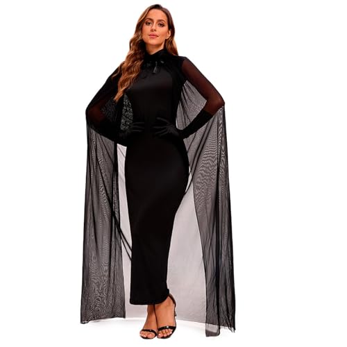 Limtula Vampire Witch Tanks Top Kleid Mit Kapuzen Tüll Umhang Und Handschuhen Outfit Frauen Party Outfit Für Halloween Und Rollenspiele von Limtula