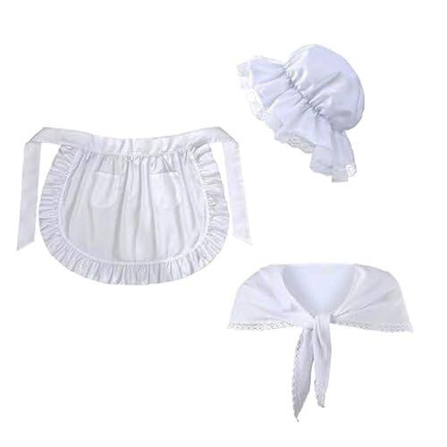 Limtula White Mobs Caps Rüschen Dienstmädchen Kellnerin Schürze Kolonial Kostüm Set Pioniere Mädchen Zubehör für revolutionäres revolutionäres Cosplay von Limtula