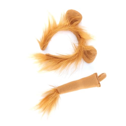 Löwen-Kostüm-Set, Tierohren und Schwanz, Löwen, Kostüm-Zubehör, Plüsch-Ohren, Stirnband, Halloween, Cosplay, Requisiten, Halloween, Cosplay, Kostüm, Herren von Limtula