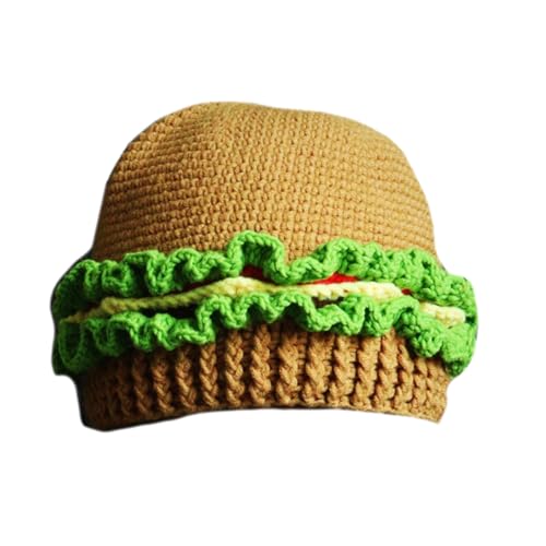 Lustiger Hamburger Schädelhut Für Erwachsene Unisex Schädelhut Häkel Burger Form Kopfbedecke Halloween Kostümzubehör von Limtula