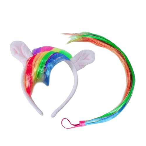 Pferde-Kostüm-Zubehör, Ohr-Stirnband mit Schwanz, Cosplay-Outfit für Kinder, Erwachsene, Weihnachten, Halloween, Rollenspiele, Cosplay, Eselschwanz, Zubehör von Limtula