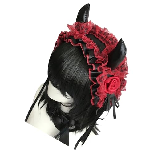 Vintage Lace Devil Horn Stirnband Komfortable Cosplay Kopfstück Für Frauen Musikfestival Halloween Cosplay Event Rollenspiel Spiel Devil Horn Stirnband von Limtula