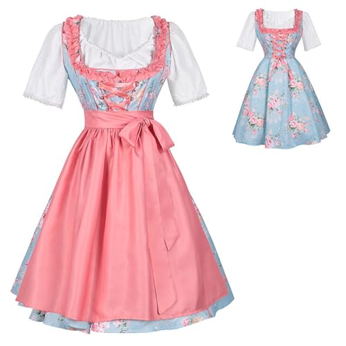 LinRim 1920 Karneval Kostüme für Frauen Deutsches Dirndl Cosplay Kleid Enges Schwarzes Kleid (Pink, XL) von LinRim