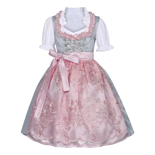 LinRim Oktoberfestkleid Mädchen Mittelalterliches Kostüm Bayerisches Kleid Lang Trachtenbluse Outfit Viktorianisch Maid Kostüm Set Cosplay Kleid für Halloween Fasching Party von LinRim