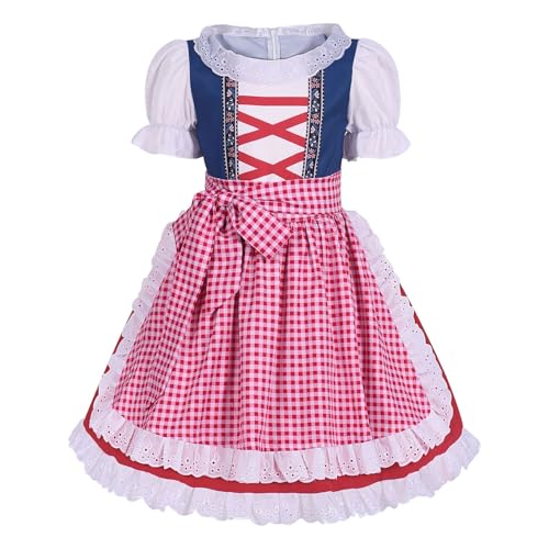 LinRim Oktoberfestkleid Mädchen Mittelalterliches Kostüm Bayerisches Kleid Lang Trachtenbluse Outfit Viktorianisch Maid Kostüm Set Cosplay Kleid für Halloween Fasching Party von LinRim