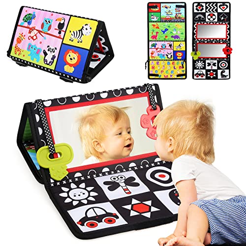 LinStyle Baby Montessori Spielzeug mit Zwei Spiegeln, Faltbar Tummy Time Baby-Spielzeug, schwarz-weißes Kontrastmuster, Lernspielzeug für Neugeborene Geschenk von LinStyle