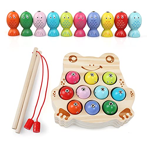 LinStyle Holzspielzeug-Angelspiel für Kinder, Montessori-Lernspielzeug ab 3 Jahren, Magnetisches Angelspiel in Froschform, Weihnachts Spielzeug Geschenk Mädchen Junge 3 4 5 6 Jahre von LinStyle