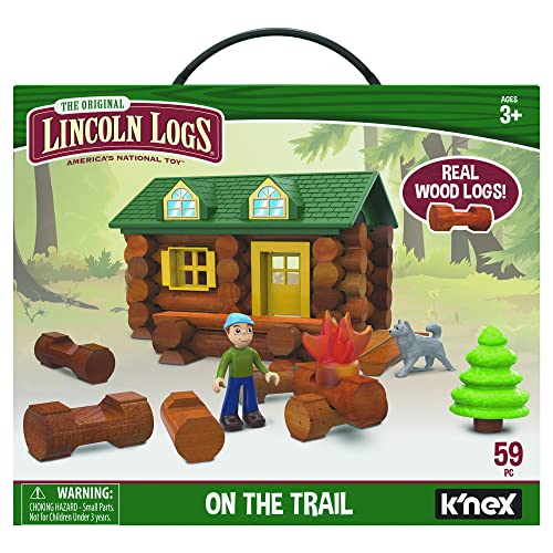 Lincoln Logs On The Trail Baukasten, K'NEX, Basic Fun, 00821 59 Teile, Echte Holzklötze, Technik-Lernsets für Kinder, Retro-Bauspielzeug Geschenke, geeignet für Kinder ab 3 Jahren von Basic Fun