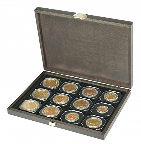 Echtholzkassette CARUS XM [Lindner S2489-12] 12 quadratische Felder für Münzen oder Kapseln bis zu Ø 52 mm von Lindner Original