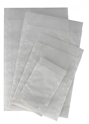 Lindner 100 Pergamin-Tüten ab 45 x 60mm bis 230 x 300 mm mit Klappe, 18 Größen zur Auswahl. ((722) 110 x 200 + 20 mm Klappe) von Lindner