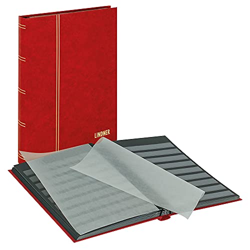 LINDNER Das Original Einsteckbuch Standard, rot, unwattiert, 32 Schwarze Seiten, durchgehende Klarsichtfolien-Streifen, 230 x 305 mm von LINDNER Das Original