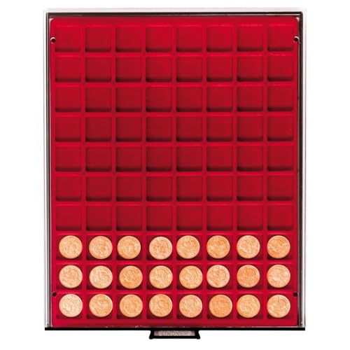 LINDNER Das Original Münzbox RAUCHGLAS mit 80 quadratischen Fächern für Münzen/Münzkapseln bis Ø24 mm von LINDNER Das Original