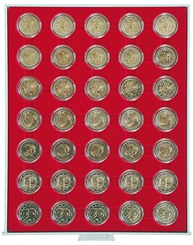 Lindner Das Original: Münzboxen mit runden Vertiefungen für Euro-Münzen und Münzsätze zur Wahl (Standard - Hellrot, 0,50 € / 2 € - verkapselt) von Lindner
