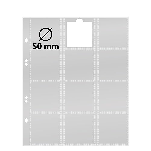 LINDNER Das Original Multi Collect Münzblätter für 12 Münzen bis 50 mm Durchmesser/Münzrähmchen 50x50 mm, Zwischenblätter rot, 5er-Packung von LINDNER Das Original
