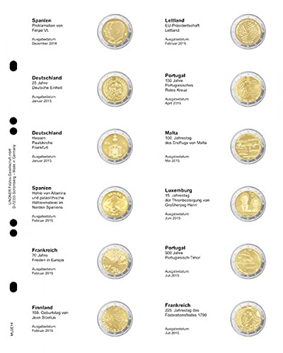 Lindner MU2E14 Multi collect Vordruckblatt fürt 2 € Gedenkmünzen - Spanien Dezember 2014 - Frankreich Juli 2015 von Lindner