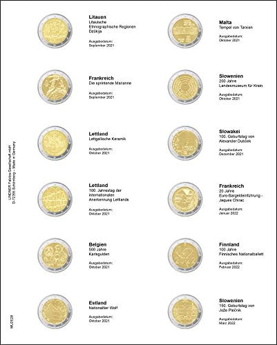 Lindner MU2E28 Multi Collect Vordruckblatt für 2 €URO-Gedenkmünzen: Litauen 2021 – Slowenien 2022 von LINDNER Das Original