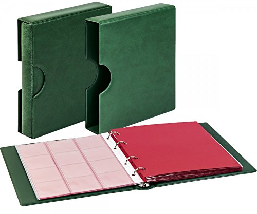 Lindner Set: Karat-Münzalbum Classic mit Schutzkassette in 5 Farben inkl. Zwei 5er-Packs Münzblätter nach Wahl (Grün, Rot: 30 Felder Ø 30 mm (K4R)) von Lindner