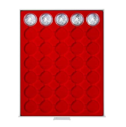 Münzbox STANDARD mit 35 runden Vertiefungen für Münzkapseln mit Außen-Ø36 mm, z.B. für dt. 25EUR-Sammlermünzen (Tellermünzen) in LINDNER Münzkapseln, dt. 10EUR-Sammlermünzen mit Polymerring in LINDNER Münzkapseln von LINDNER Das Original