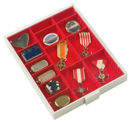 Sammelbox mit 3 Facheinteilungen inkl. 8 variablen Stegen [Lindner 2403], Innenmaße: 3 mal 65 x 280 mm, Höhe 29 mm, mit Stegen zur flexiblen Unterteilung - Ausführung: Standard von Lindner