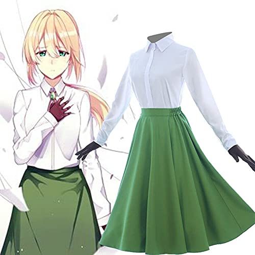Linfemy Anime Violet Evergarden Cosplay Kostüm Rock Mantel Set mit Perücke Merch Halloween Cosplay Karneval Party Anime Performance für Frauen Fans von Linfemy