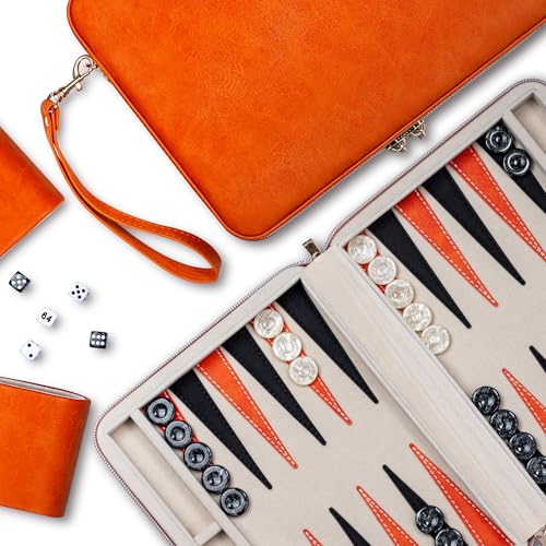 Backgammon Sets for Adults, Classic Board Game with Folding Leather Backgammon Case, Portable Travel Game Set (Orange) Backgammon Sets for Adults, Classic Board Game with Folding Leather Backgammon Case, Portable Travel Game Set (Orange) von Lingle