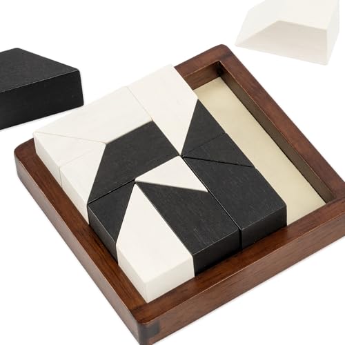 Lingle Wooden Hidden Blocks Puzzle Game - 80 Brain Challenges with Solid Wood Box & Deluxe Black and White Pieces, 3D Logik & Spatial Thinking Tabletop Toy, Perfect for Family Fun & Creative Gifts von Lingle