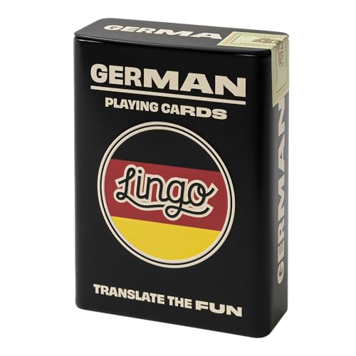 LINGO Spielkarten in Blechbox | Stabiles Reiseetui | Sprachlernspiel Set mit nützlichen Sätzen | Lustiges visuelles Lernkartendeck zur Steigerung von Wortschatz und Aussprachefähigkeiten (deutsch) von Lingo