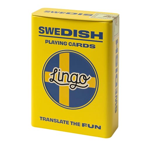 Lingo Slang Spielkarten in Tin Box | Reiseetui Spielkarten | Sprachlernspiel Set | Lustiges visuelles Lernkartendeck zur Steigerung der Vokabel- und Aussprachfähigkeiten (Schwedisch) von Lingo