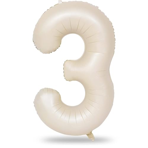 101cm Beige Luftballon Zahl 3, 40" Groß Sandweiß Folienballon Zahlen 3, Zahlenballon 3. Geburtstag für Mädchen, Creme Nummer 3 Helium Ballon zum Mann Frau Geburtstagsdeko Jubiläum Neujahr Party Deko 101cm Beige Luftballon Zahl 3, 40" Groß Sandweiß Folienballon Zahlen 3, Zahlenballon 3. Geburtstag für Mädchen, Creme Nummer 3 Helium Ballon zum Mann Frau Geburtstagsdeko Jubiläum Neujahr Party Deko von Lingqiang
