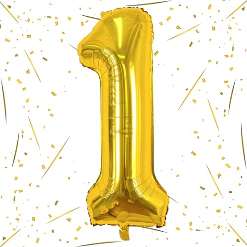 101cm Gold Luftballon Zahl 1, 40" Groß Helium Folienballon Zahlen 1, XXL Zahlenballon 1. Geburtstag für Mädchen Junge, Nummer 1 Ballon zum Mann Frau 21. 31. Geburtstagsdeko Jubiläum Party Deko von Lingqiang