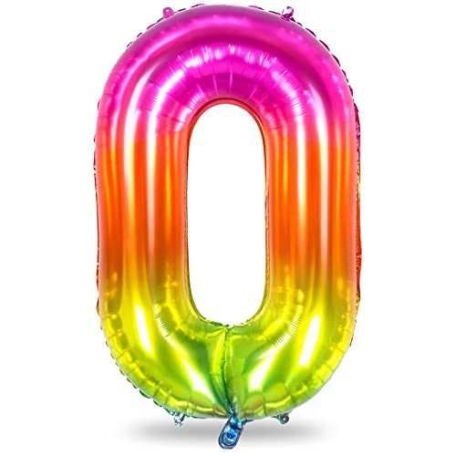 101cm Regenbogen Luftballon Zahl 0, 40" Groß Helium Folienballon Zahlen 0, Bunt Zahlenballon 0 Geburtstag für Mädchen Kinder, Nummer 0 Ballon zum Frau Geburtstagsdeko Kindergeburtstag Jubiläum Deko von Lingqiang