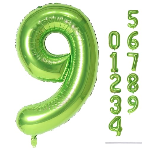 40" Folienballon Zahl 9 Grün, 101 cm Groß Luftballon 9. Geburtstag Ballon, XXL Zahlenballon 9 Geburtstagsdeko für Mädchen Junge, Helium Luftballon Zahl 9 zum Mann Frau Jubiläum Party Dekoration von Lingqiang