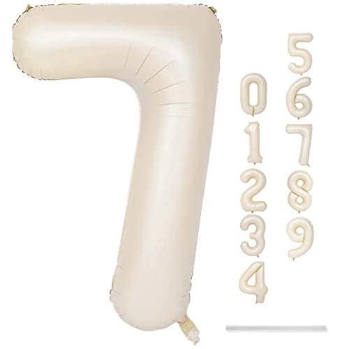 40 Zoll Luftballon 7 Geburtstag Beige, 101cm Creme Weiß Folienballon Zahl 7, Zahlen 7. Geburtstagsdeko Ballon für Mädchen Junge, Helium Zahlenballon 7 Boho Deko zum Mann Frau Jubiläum Party (Zahl 7) von Lingqiang