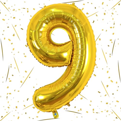 40 Zoll Luftballon 9 Geburtstag Gold, 101cm Groß Folienballon Zahl 9, Zahlen 9. Geburtstagsdeko Ballon für Mädchen Junge, Helium Zahlenballon 9 Deko zum Mann Frau 9. Jubiläum Dekoration (Zahl 9) von Lingqiang