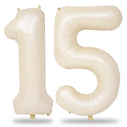 40 Zoll Zahlen Luftballon 15, Beige Folienballon Zahl 1 & 5 Helium Ballons, Riesen Creme 15 Jahre Geburtstag Deko für Mädchen Junge 15. Geburtstagsdeko Frau Mann Jahrestag Jubiläum Party Dekoration 40 Zoll Zahlen Luftballon 15, Beige Folienballon Zahl 1 & 5 Helium Ballons, Riesen Creme 15 Jahre Geburtstag Deko für Mädchen Junge 15. Geburtstagsdeko Frau Mann Jahrestag Jubiläum Party Dekoration von Lingqiang