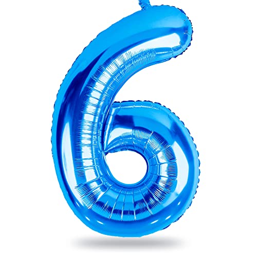 Blau Folienballon Zahl 6, 101 cm XXL Zahlenballon 6 für Kinder, Zahlen Luftballon 6. Geburtstag Ballon 6 Deko für Junge Mann 6. 16. 60 Jahre Geburtstagsdeko Jubiläum Dekoration, Fliegt mit Helium von Lingqiang