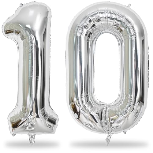 Folienballon Zahl 10. Geburtstag, Riesen Helium Silber Ballon Zahlen für Junge 10. Geburtstagdeko, XXL Zahl Luftballon 1 und 0 Deko zum Mädchen 10 Jahre Geburtstag Frau Mann Jubiläum Party Dekoration Folienballon Zahl 10. Geburtstag, Riesen Helium Silber Ballon Zahlen für Junge 10. Geburtstagdeko, XXL Zahl Luftballon 1 und 0 Deko zum Mädchen 10 Jahre Geburtstag Frau Mann Jubiläum Party Dekoration von Lingqiang