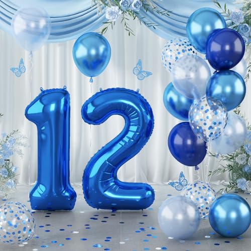 Folienballon Zahl 12 Blau, XXL Zahlen Luftballons 12 mit Hellblau Silber Konfetti Helium Ballons für Junge, 40'' Metallic Navy Marineblau Luftballon 12. Geburtstag für 12 Geburtstagsdeko Jubiläum Deko Folienballon Zahl 12 Blau, XXL Zahlen Luftballons 12 mit Hellblau Silber Konfetti Helium Ballons für Junge, 40'' Metallic Navy Marineblau Luftballon 12. Geburtstag für 12 Geburtstagsdeko Jubiläum Deko von Lingqiang